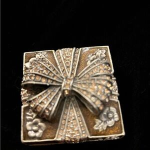 Brown Jeweled Rhinestone Bow Enamel trinket box.